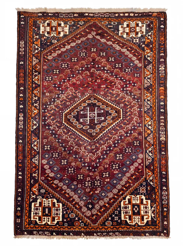 Shiraz Tribal Medallion Madder Red, Shiraz, Fars Province, Iran persian rug, in madder red, Wool, 122 × 244 cm (4'0" × 8'0"), Nasim Carpets Malaysia