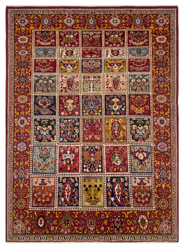 Bakhtiari Panel Garden Multicolour, Chahar Mahal va Bakhtiari, Iran persian rug, in madder red, Wool, 137 × 213 cm (4'6" × 7'0"), Nasim Carpets Malaysia