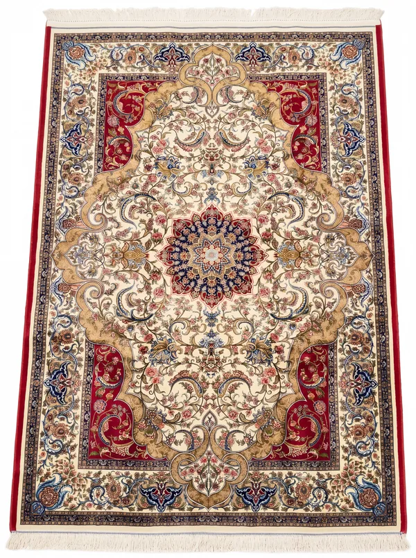 Isfahan Medallion Ivory Red, Isfahan, Iran bespoke rug, in ivory, Bamboo Silk, 91 × 152 cm (3'0" × 5'0"), Nasim Carpets Malaysia
