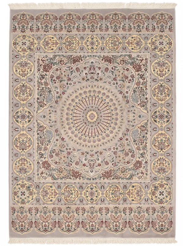 Nain Medallion Dome Silver Ivory, Nain, Isfahan Province, Iran persian rug, in silver grey, Wool, 152 × 244 cm (5'0" × 8'0"), Nasim Carpets Malaysia
