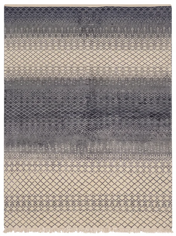 Moroccan Lattice Diamond Cream Grey, Morocco (Beni Ourain-inspired, North Africa) modern rug, in warm ivory, Wool, 152 × 244 cm (5'0" × 8'0"), Nasim Carpets Malaysia