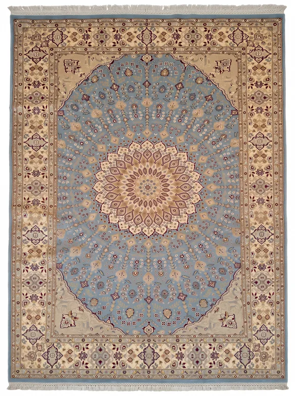 Tabriz Medallion Steel Blue, Tabriz, Iran bespoke rug, in steel blue, Bamboo Silk, 91 × 152 cm (3'0" × 5'0"), Nasim Carpets Malaysia