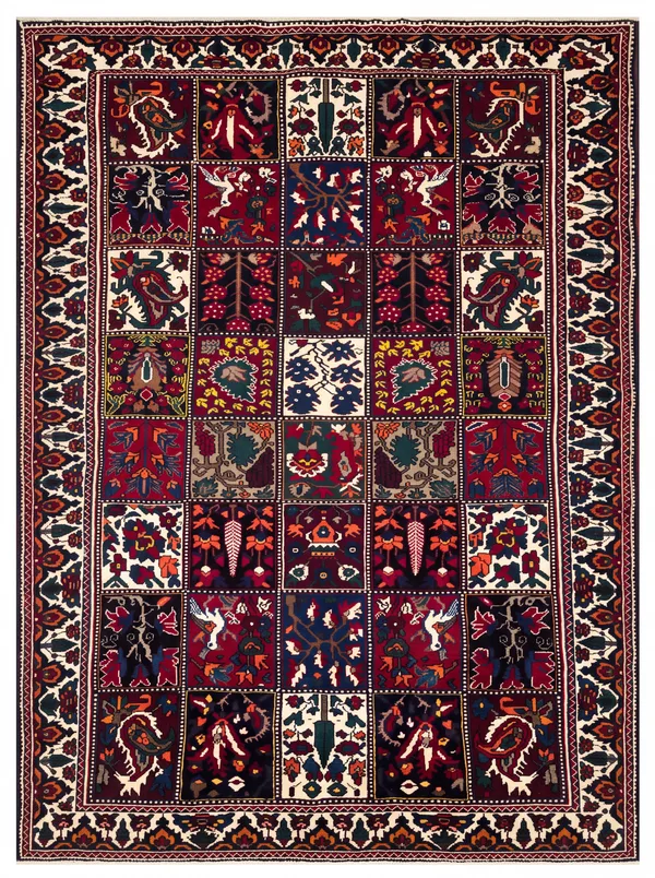 Bakhtiari Garden Compartment Crimson, Chahar Mahal va Bakhtiari, Iran tribal rug, in crimson red, Wool, 152 × 305 cm (5'0" × 10'0"), Nasim Carpets Malaysia