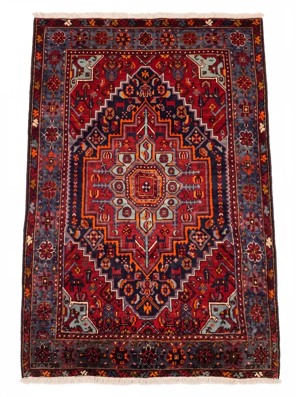 Hamadan Medallion Red, Hamadan Region, Western Iran tribal rug, in madder red, Wool, 107 × 165 cm (3'6" × 5'5"), Nasim Carpets Malaysia