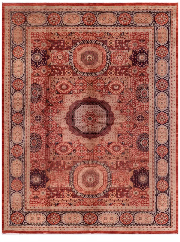 Mamluk Compartmental Rust Red, Afghan Mamluk Revival, Afghanistan tribal rug, in madder rust red, Wool, 363 × 280 cm (11'11" × 9'2"), Nasim Carpets Malaysia