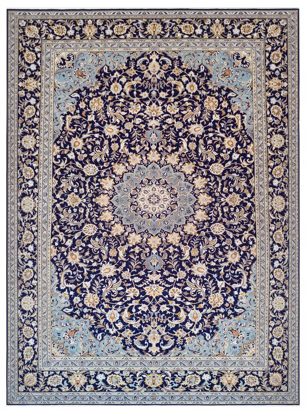 Kashan Medallion Navy, Kashan, Iran persian rug, in midnight navy, Wool, 311 × 411 cm (10'2" × 13'6"), Nasim Carpets Malaysia