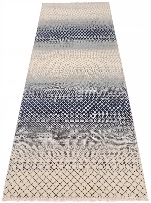 Indo-Modern Ombre Diamond Ivory Navy, Bhadohi, India modern rug, in ivory, Wool, 152 × 366 cm (5'0" × 12'0"), Nasim Carpets Malaysia