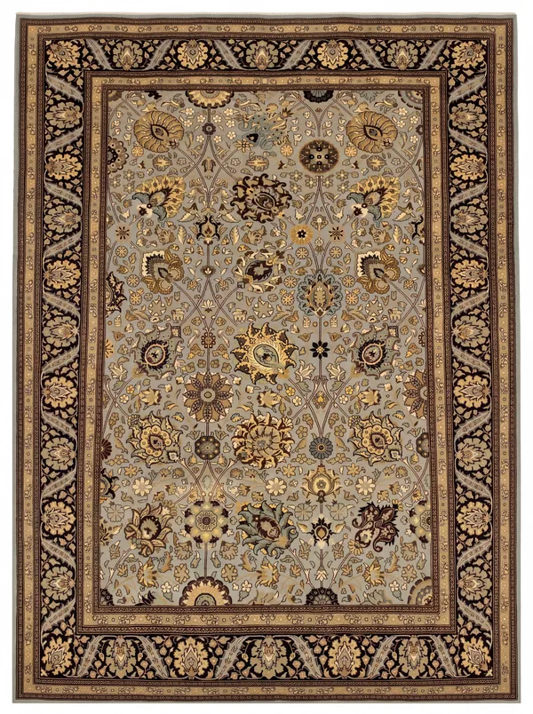 Chobi All-Over Floral Steel Blue, Qum, Iran persian rug, in steel blue, Wool, 213 × 305 cm (7'0" × 10'0"), Nasim Carpets Malaysia