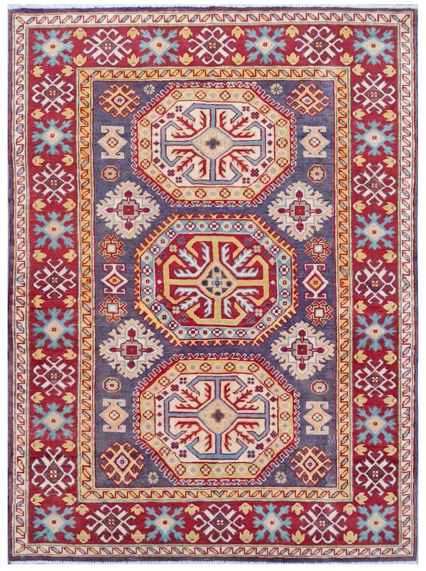 Kazakh Triple Medallion Indigo Red, Kazakh-style, Afghanistan (Afghan-Kazakh revival weaving) tribal rug, in indigo blue, Wool, 178 × 126 cm (5'10" × 4'2"), Nasim Carpets Malaysia
