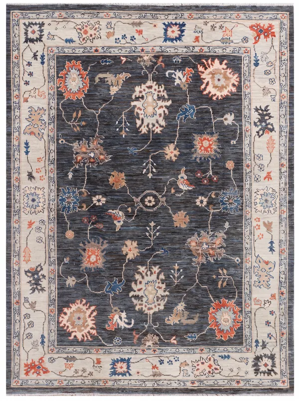 Ziegler Oushak Allover Midnight Blue, Peshawar, Pakistan (Ziegler-Oushak tradition) tribal rug, in midnight navy, Wool, 269 × 180 cm (8'10" × 5'11"), Nasim Carpets Malaysia