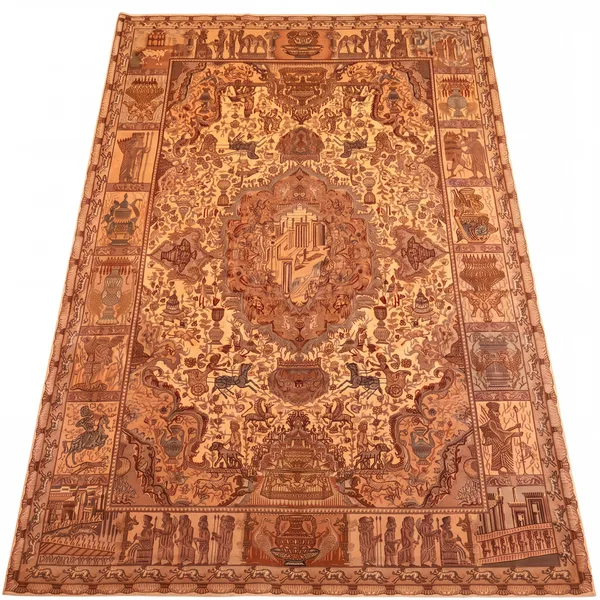Qum Pictorial Persepolis Ivory, Qum, Iran persian rug, in antique ivory, Pure Silk, 213 × 305 cm (7'0" × 10'0"), Nasim Carpets Malaysia