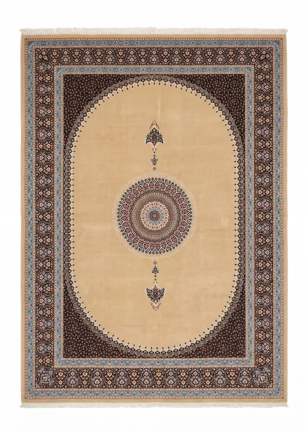 Tabriz Gombad Medallion Beige, Tabriz, Iran bespoke rug, in champagne beige, Bamboo Silk, 91 × 152 cm (3'0" × 5'0"), Nasim Carpets Malaysia