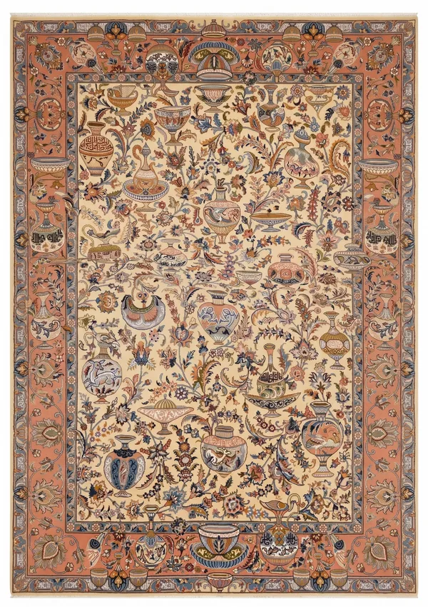 Tabriz Vase and Floral Ivory, Tabriz, Iran persian rug, in antique ivory, Wool, 244 × 354 cm (8'0" × 11'7"), Nasim Carpets Malaysia