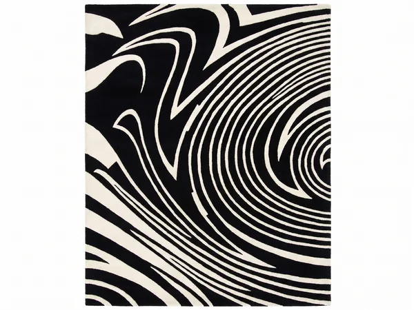 Turkish Abstract Swirl Black Ivory, Turkey modern rug, in jet black, Wool, 210 × 302 cm (6'11" × 9'11"), Nasim Carpets Malaysia