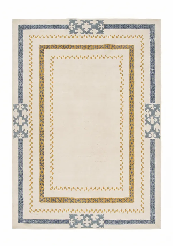 Turkish Minimalist Border Ivory Gold, Turkey modern rug, in ivory, Wool, 152 × 213 cm (5'0" × 7'0"), Nasim Carpets Malaysia