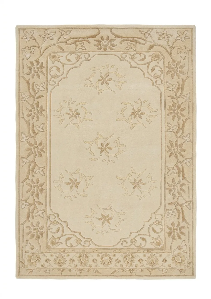 Aubusson Floral Medallion Ivory, Aubusson, France modern rug, in ivory, Wool, 91 × 152 cm (3'0" × 5'0"), Nasim Carpets Malaysia — view 1