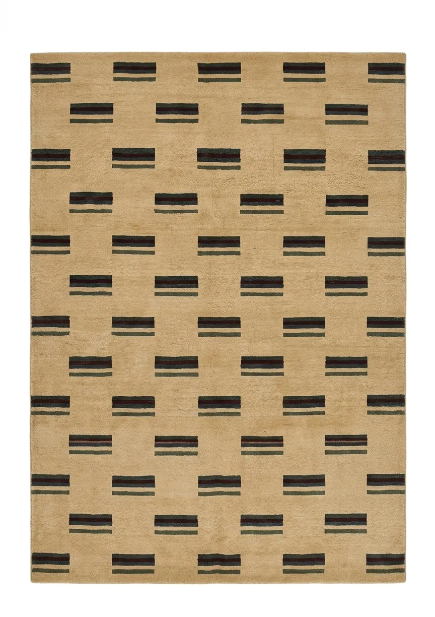 Gabbeh Stripe Grid Sand, Fars Province, Iran modern rug, in sand, Wool, 183 × 244 cm (6'0" × 8'0"), Nasim Carpets Malaysia — view 1