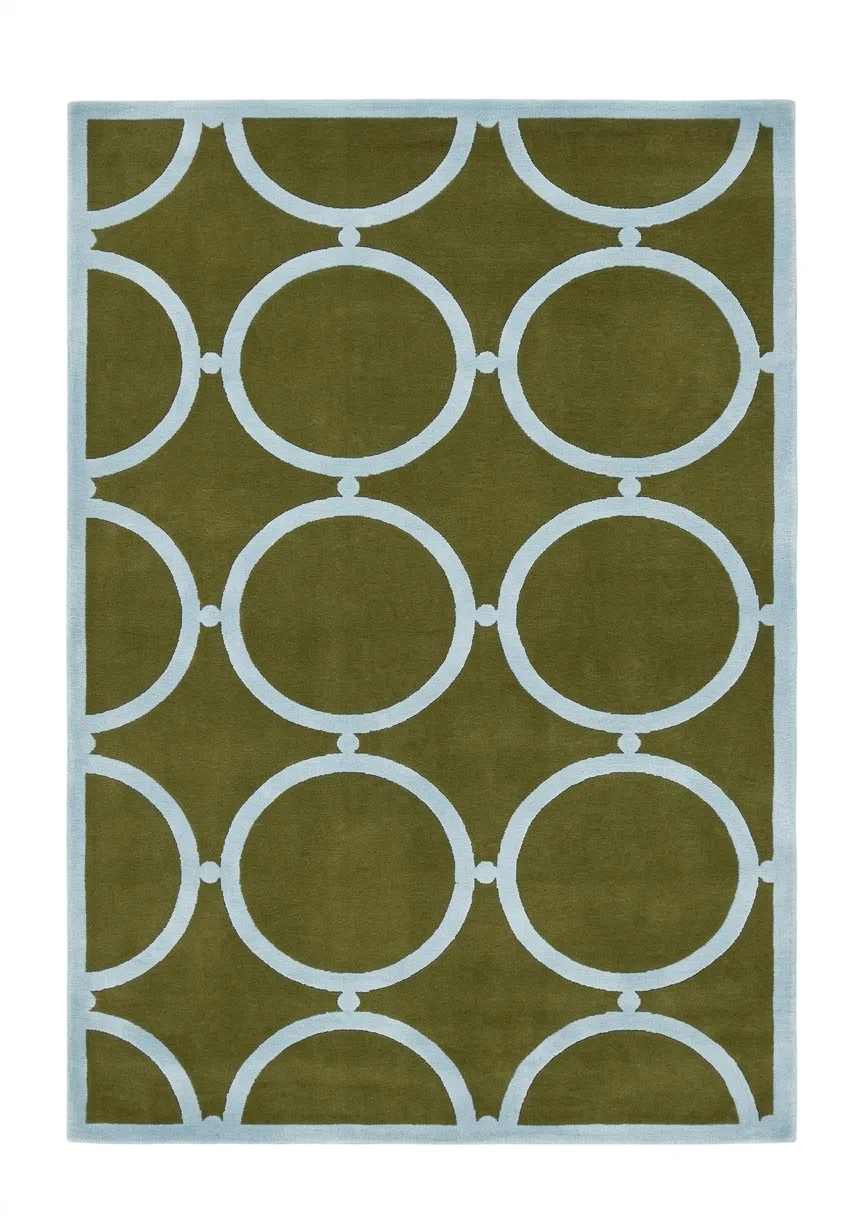 India Modern Circle Olive, Bhadohi, India modern rug, in olive green, Bamboo Silk, 122 × 183 cm (4'0" × 6'0"), Nasim Carpets Malaysia — view 1