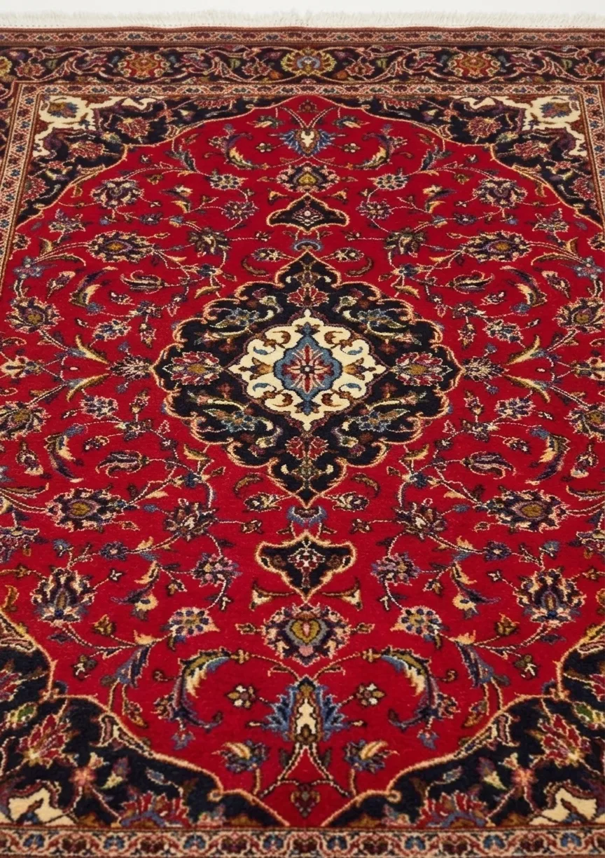 Kashan Medallion Red, Kashan, Iran persian rug, in crimson red, Wool, 146 × 213 cm (4'9" × 7'0"), Nasim Carpets Malaysia — view 3