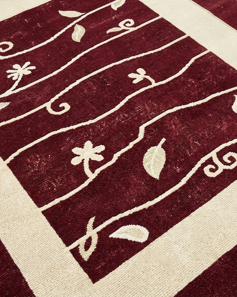 Tibetan Vine Scroll Burgundy, Nepal modern rug, in burgundy, Wool, 171 × 259 cm (5'7" × 8'6"), Nasim Carpets Malaysia — view 3