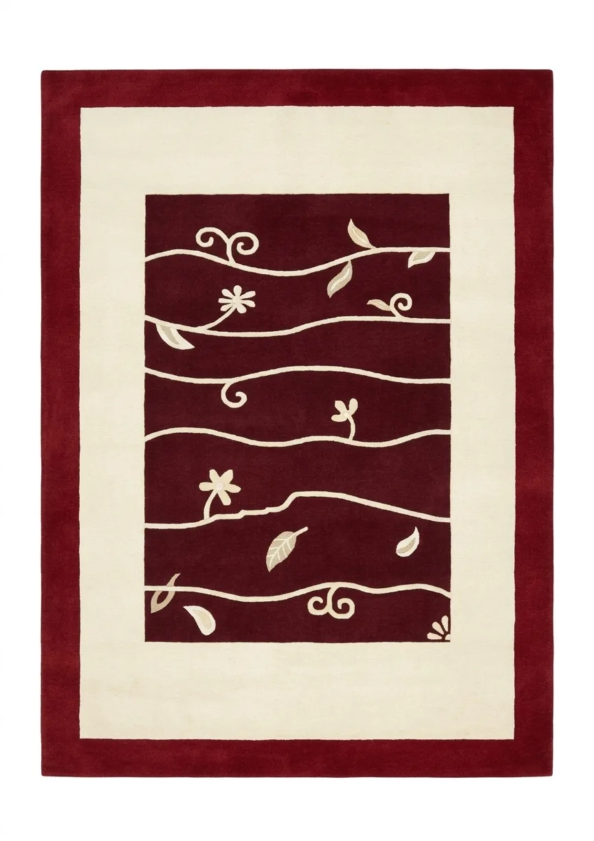 Tibetan Vine Scroll Burgundy, Nepal modern rug, in burgundy, Wool, 171 × 259 cm (5'7" × 8'6"), Nasim Carpets Malaysia — view 1